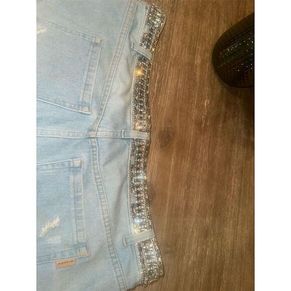 - Retrofete Women's Blue Denim Mini Skirt Size 32 Rhinestone Embellished - Picture 10 of 14